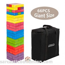JOYMOR 66PCS Extra Larger and Taller Build to Over 6.5 feet Wooden Toppling Tower & Giant Stack Tumbling Timbers Game with 1 Dice Set Canvas Bag for Adult Kids Family B07MNM2PXT